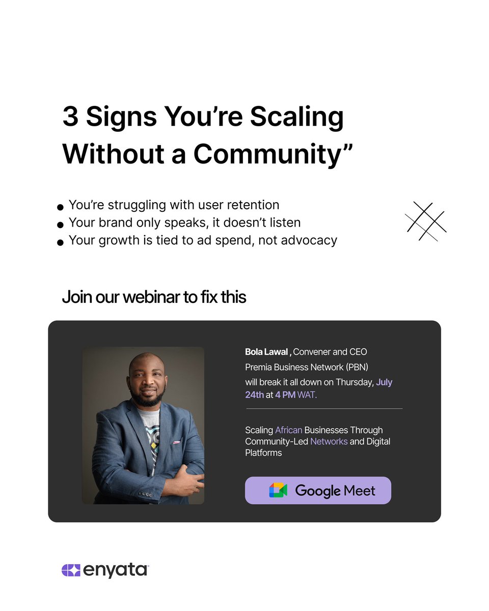 Many African startups are scaling, but without support systems.

Learn how to build your business with people, who genuinely support you and want to see you grow.

Bola Lawal <a href="/BWLawal/">Bola Lawal</a>  (CEO of PBN &amp; ScholarX) will break it down for us tomorrow, Thursday July 24th at 4PM.