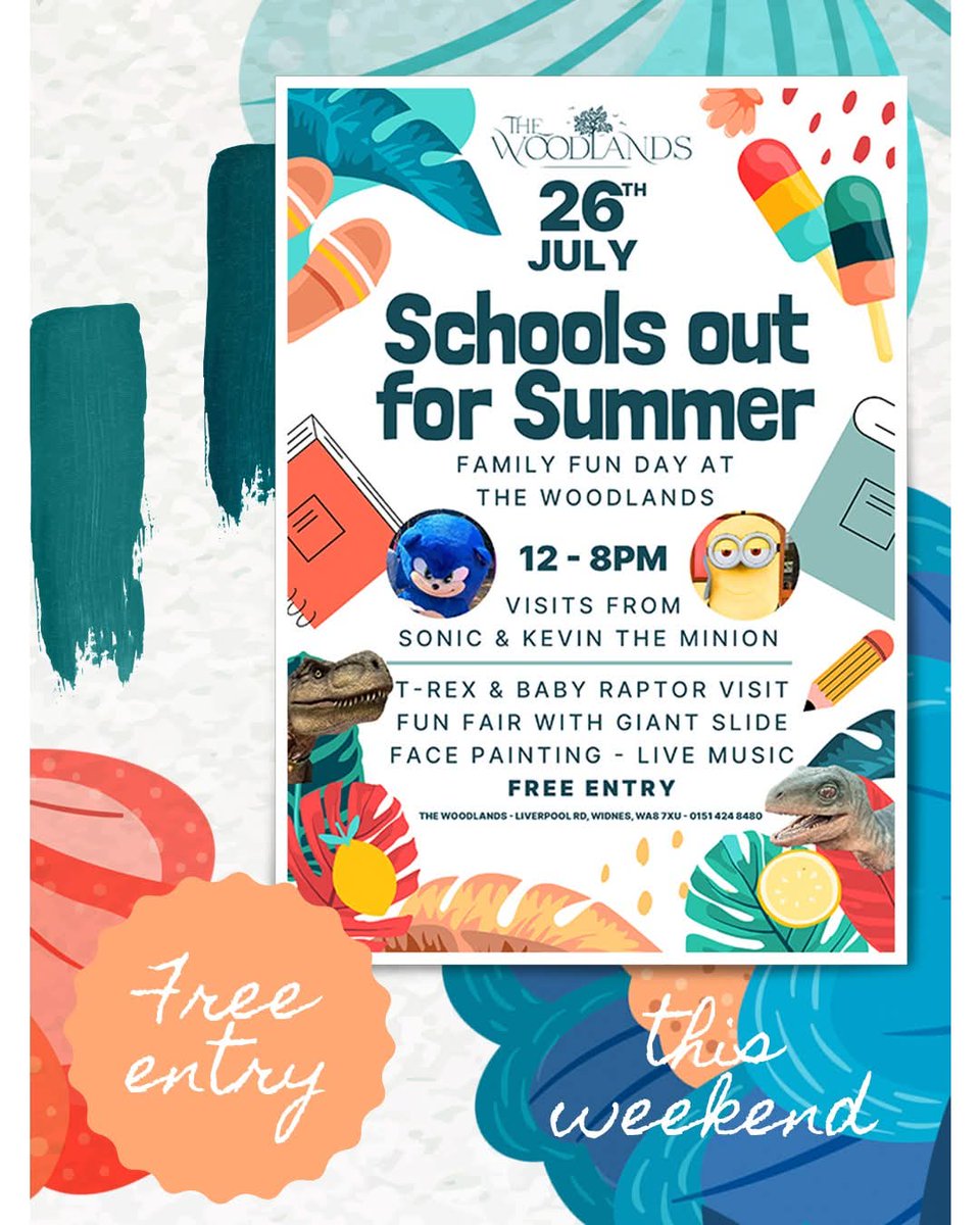 School’s out   it’s time to celebrate!
Join us this Saturday for our epic Family Fun Day

🦔 Meet Sonic, Kevin the Minion &amp; a T-Rex + Baby Raptor show
🎡 Bounce around on our funfair rides and giant slides
 Get your face painted  great food, drinks, and live music 

 FREE ENTRY