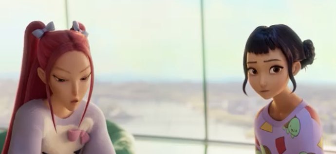 korotantai's tweet image. the way zoey and mira are clearly used to rumi being closed off and uncommunicative yet are patient and don’t give up on her hurts my heart. they love her so much. it looks like they went to bed crying worrying about her in this scene i wonder how many times they’ve done that ☹️