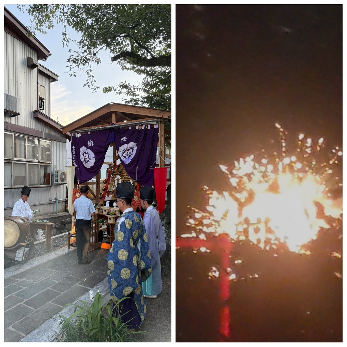 takatorishuichi's tweet image. 高田祇園祭前夜祭
夕方、陀羅尼八幡神社で直江津八坂神社の神輿奉迎式に参列しました。
400年以上、毎年毎年先祖代々受け継がれてきた祭りの開幕です。
夜には我が家から花火が見えました。
昔は高田も花火大会があって高く打ち上げたので良く見えました。祭りは地域の絆です。