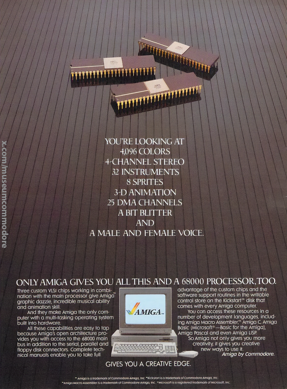 MuseumCommodore's tweet image. The ground breaking Commodore Amiga 1000 was released 40 years ago today, 23 July 1985. Why was it groundbreaking? You're lookin at 4,096 colours, 4 channel stereo, 32 instriments, 8 sprites, 3-D animation, 25 DMA channels, A Bit Blitter and Male and Female voice. This…