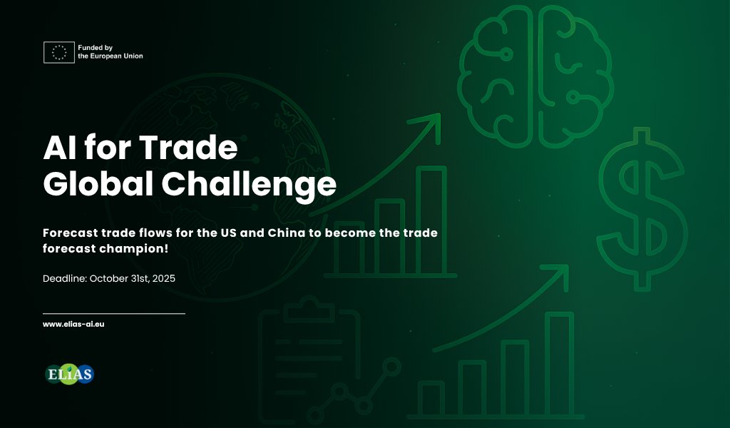 elias_project's tweet image. Think you can predict global trade? 📈🌍
🏆Join the AI for Trade Challenge and put your model to the test!
Forecast trade flows for the US and China to become the trade forecast champion! Open
to all.
📅Submissions due Oct 31.
Learn more: elias-ai.eu/opportunities/…