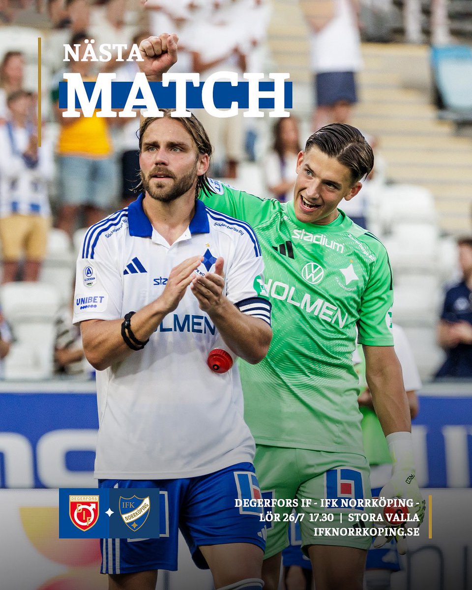 Ses på Stora Valla! 

Härlig hemmaseger senast - häng med till Degerfors och heja fram grabbarna till en andra raka trepoängare. Biljetter till bortasektionen finns på ifknorrkoping.se. 

⚪️🔵#ifknorrköping