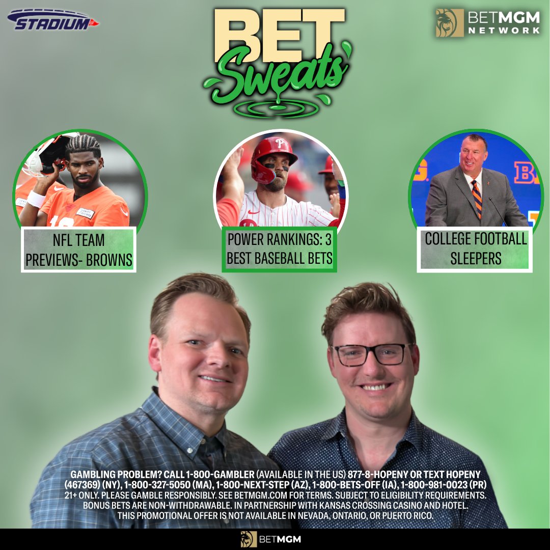 Bet_Sweats's tweet image. LIVE @Bet_Sweats presented by @BETMGMNetwork
⏰9a-12p ET
🎙️@JoeOstrowski & @spshoot
Guests
@JPeterlin - 9:40
@PickSixPreviews - 10:20
@scottbraun - 11
Topics
NFL Team Previews - Browns
Power Rankings: 3 Best Baseball Bets
College Football Sleepers
📺: bit.ly/3Ekkm3T…