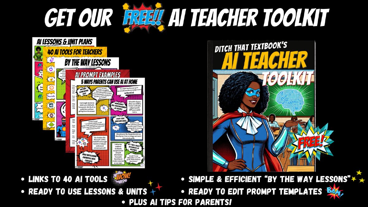 DitchThatTxtbk's tweet image. 🎉 Exciting news! When you subscribe to the Ditch That Textbook newsletter, you’ll receive our AI for Teachers Toolkit!.
Learn how to embrace AI in your classroom. Don’t miss out—get it now!
ditch.link/toolkit