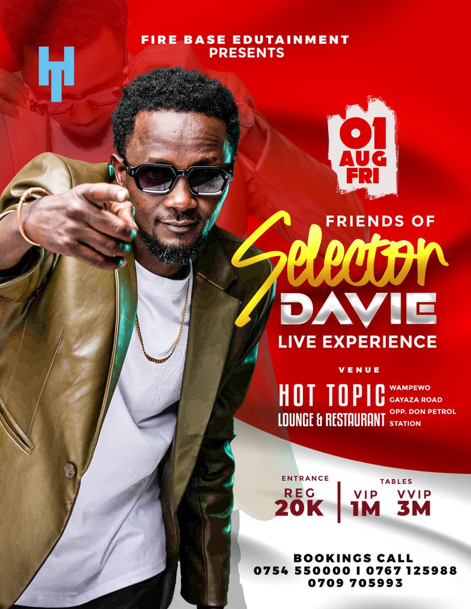 Kiboko (@breth_k) on Twitter photo AD:
Its going down on Sept 1, 2025. Friends of <a href="/DavieBwanika/">Lule Bwanika Selector Davie</a> experience at Hot Topic.
Dont Miss! AD:
Its going down on Sept 1, 2025. Friends of <a href="/DavieBwanika/">Lule Bwanika Selector Davie</a> experience at Hot Topic.
Dont Miss!