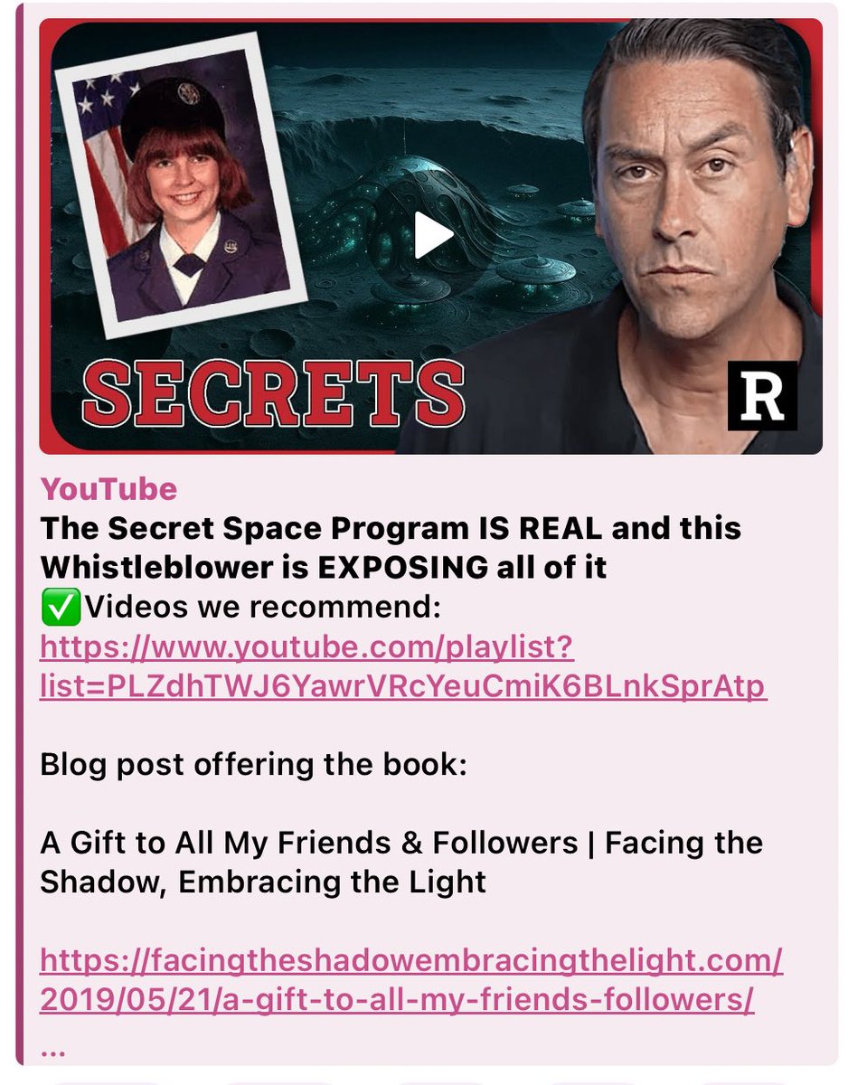 Kipling93624194's tweet image. Nur Englische Version
Das geheime Weltraumprogramm
Eine Whistleblowerin berichtet …
Bewußtseinserweiternd! Deckt sich mit vielen anderen Berichten.✨
#secretspaceprogram #claytonmorris
Quelle: youtu.be/EP-5tLp5xv8?si…
facingtheshadowembracingthelight.com/2019/05/21/a-g…