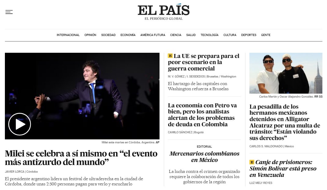 elpais_america's tweet image. 🌎🗞️ #PortadaELPAÍS | Milei se celebra a sí mismo en “el evento más antizurdo del mundo”; La economía con Petro va bien, pero los analistas alertan de los problemas de deuda en Colombia, en EL PAÍS este 23 de julio 🔗 dozz.es/jw605291