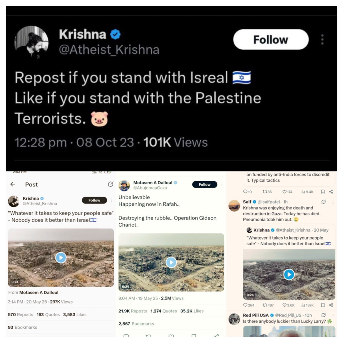 RevivalActivist's tweet image. One less Zionist supporter in India.

We Thank Allah swt on this occasion for accepting Dua’s when Shuhada of Gaza were mocked
