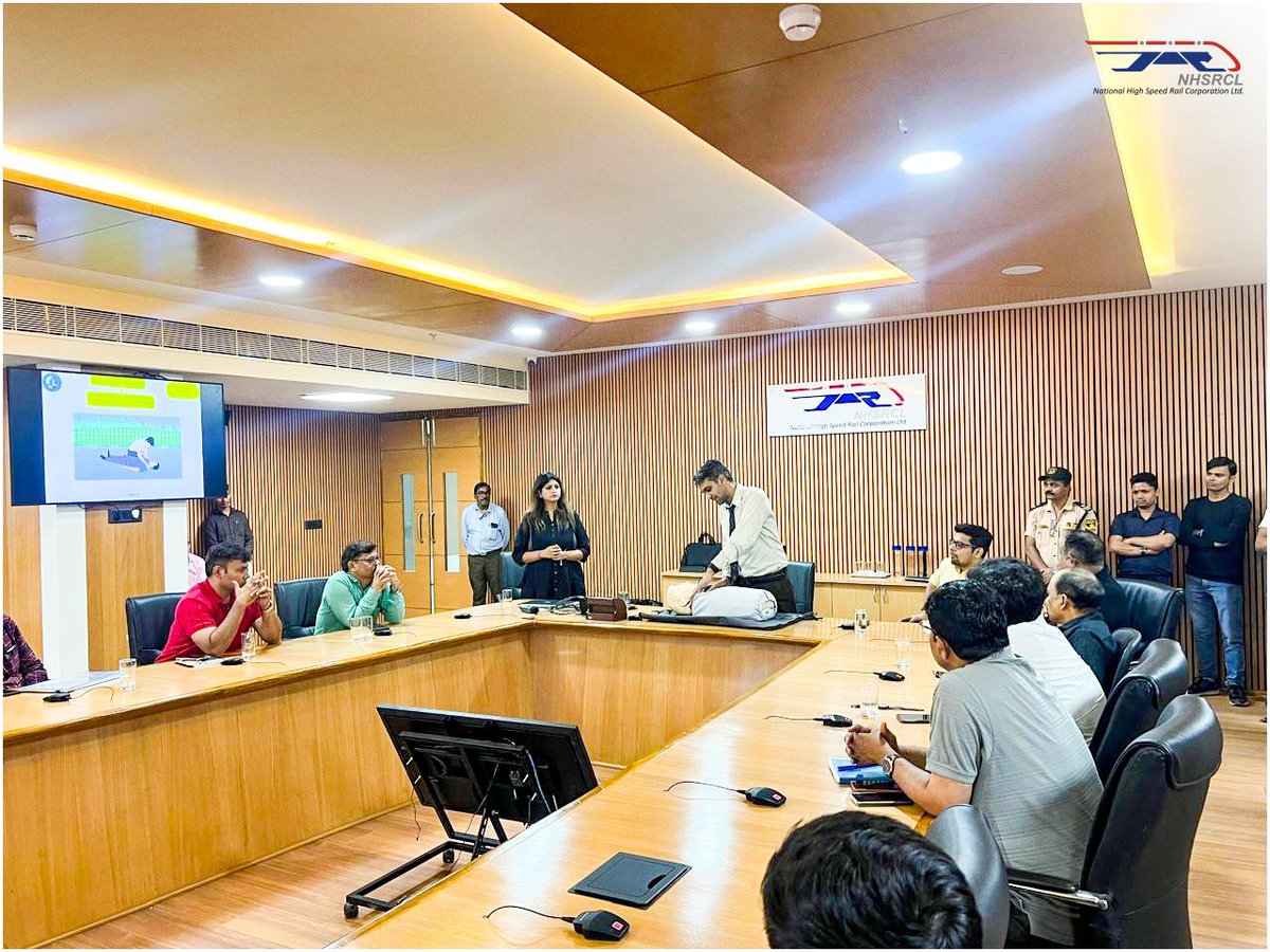 A hands-on Cardiopulmonary Resuscitation (CPR) training session on Compression-Only Life Support (COLS) was conducted at the NHSRCL office, Ahmedabad, equipping employees with vital life-saving skills to respond confidently in emergency situations.