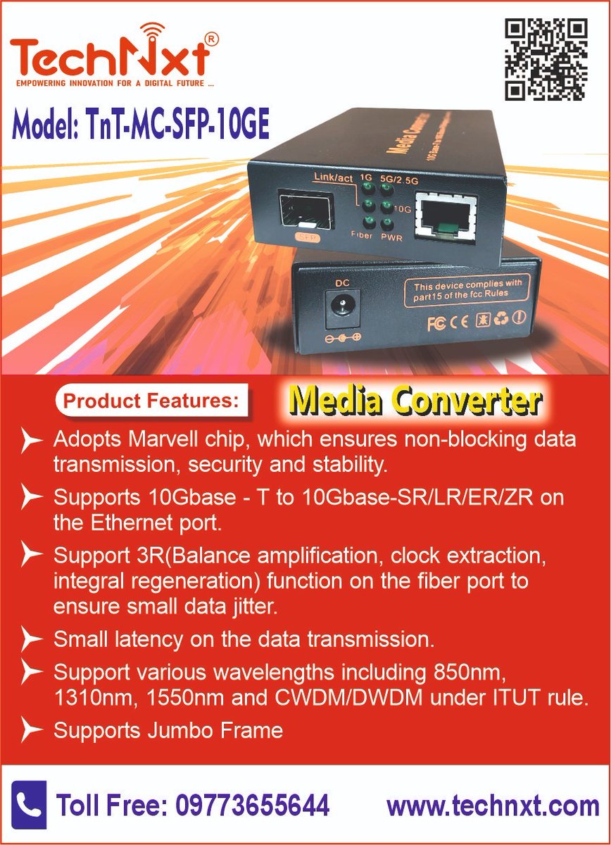 technxt_ea1's tweet image. Boost your network with the TnT-MC-SFP-10GE Media Converter 🚀

✅ 10GBase-T to SR/LR/ER/ZR
✅ Marvell chip for secure &amp;amp; stable data
✅ Low latency | Jumbo Frame support

📞 09773655644 | 7835003599
🌐 technxt.com

#MediaConverter #FiberOptics #NetworkHardware
