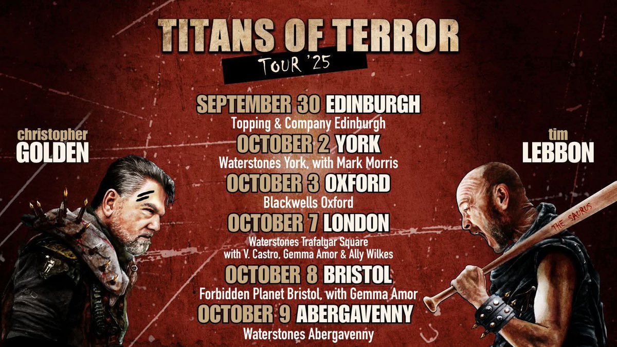 Psst! 

I'm joining Tim Lebbon and Christopher Golden on tour!

Come join in the fun on October 7th, Waterstones Trafalgar Square, and October 8th, Forbidden Planet, Bristol! 

Will I be able to keep them out of trouble? Who knows! 💪🤔 It'll be fun regardless