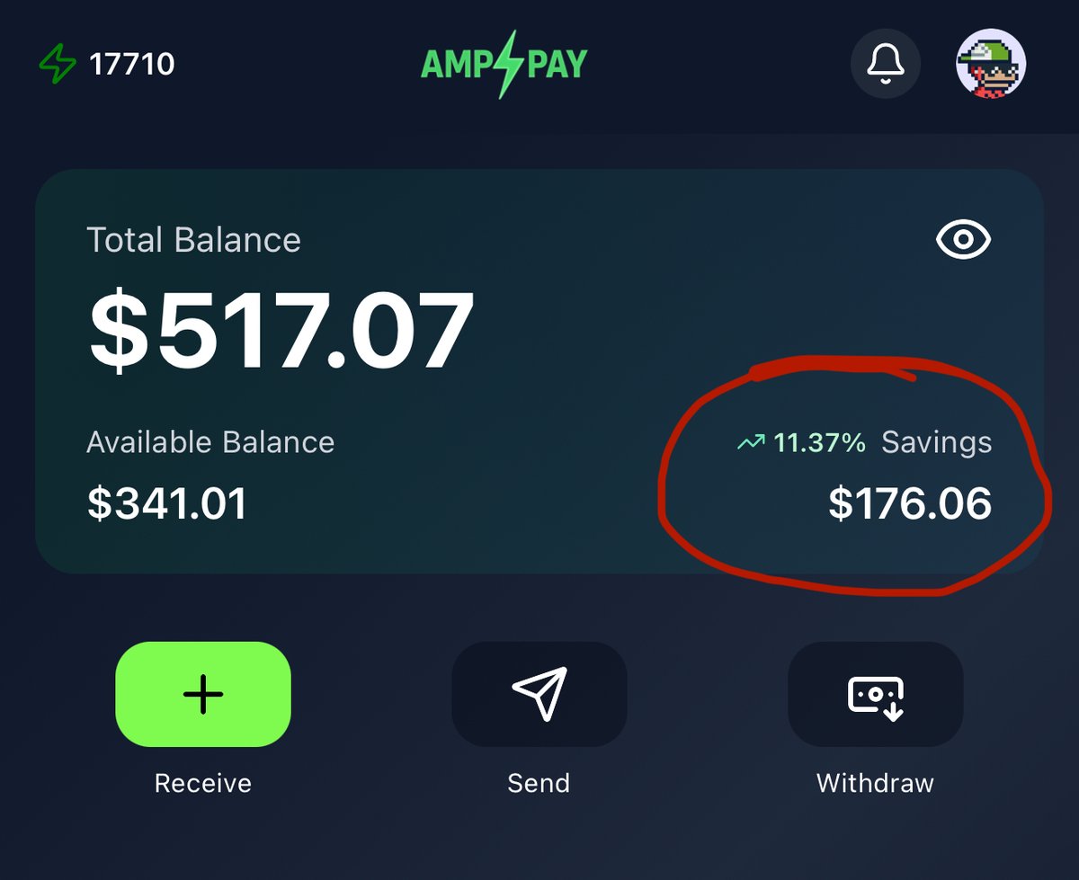 GetAmpPay's tweet image. If you do take profits, you can still earn some nice juicy yield and easily access your capital with Amp Pay ⚡️
💰11.37% 30d Avg.
💳Amp Black Card