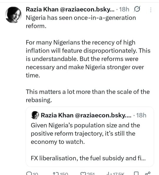 TheTope_Ajayi's tweet image. I have known @raziakkhan as a highly regarded banker and economist with Standard Chartered Bank since 2008.
She is an authority on the economy of Africa and the Middle East. I had some interactions with her then when i was managing Standard Chartered Bank Media and PR account…