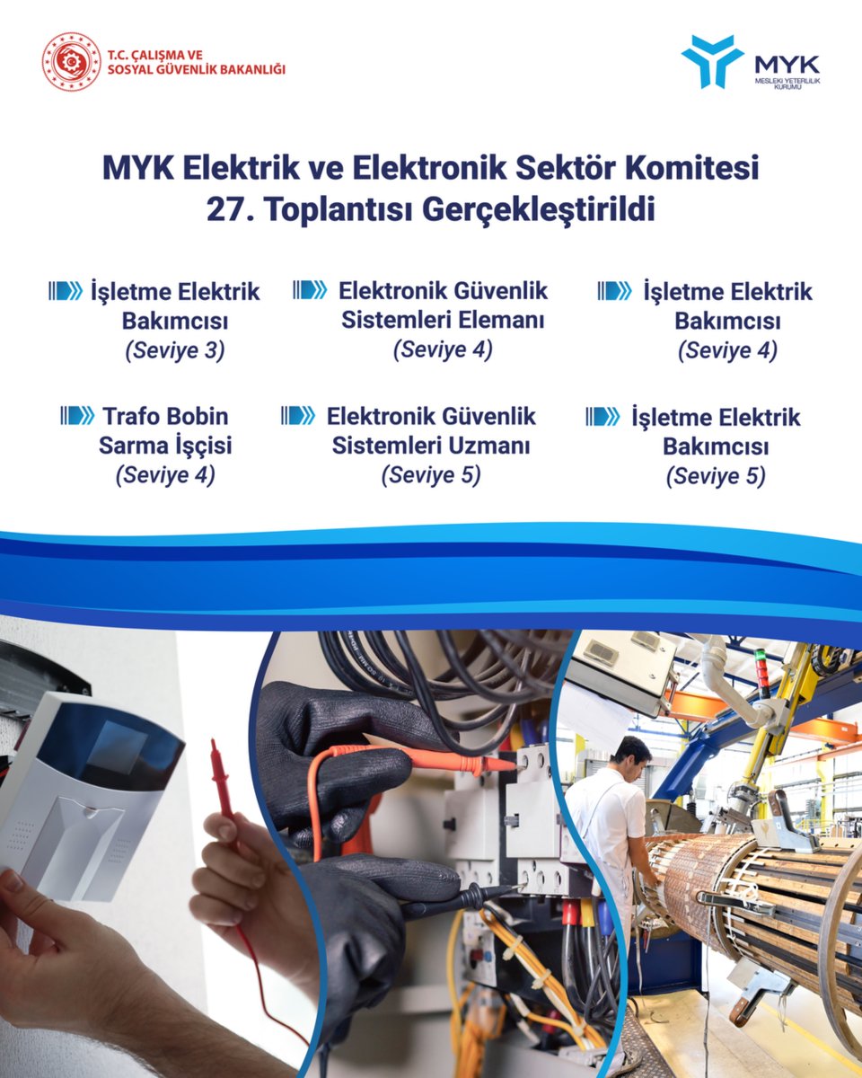 MYK Elektrik ve Elektronik Sektör Komitesi 27. Toplantısı Gerçekleştirildi.

Bilişim, Güvenlik ve Elektronik İşverenleri Sendikası tarafından hazırlanan;

•Elektronik Güvenlik Sistemleri Elemanı (Seviye 4)
•Elektronik Güvenlik Sistemleri Uzmanı (Seviye 5) taslak meslek