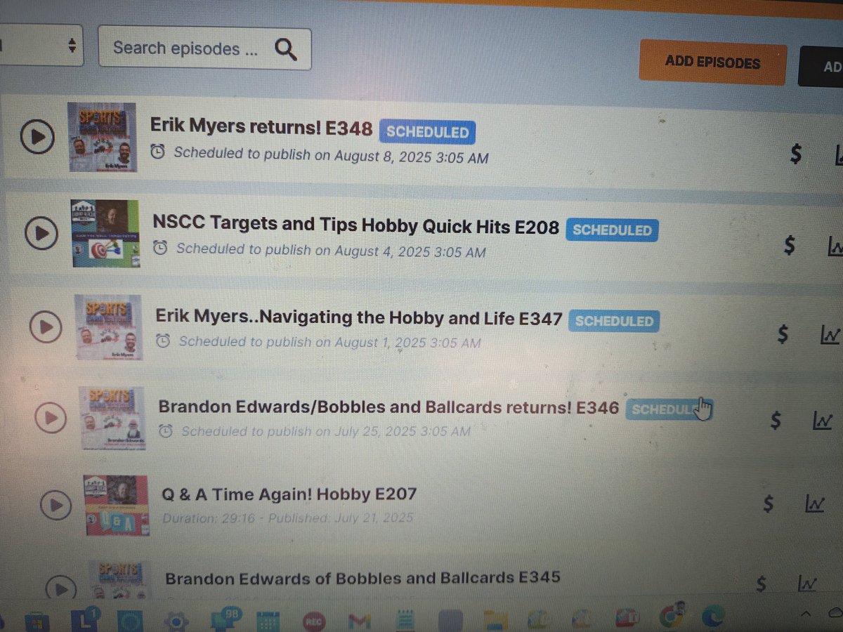 Sportscardnati1's tweet image. Got my episodes for the next 2-3 weeks loaded and in the chute. Like to go into NSCC week without scrambling or pressure to get them out on time. #thehobby