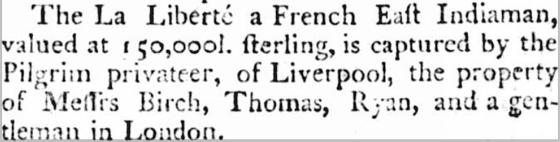 Liverpool1207's tweet image. The famous Liverpool privateer Pilgrim returned to port on 23rd July 1793.
The captured cargo realised £190,000...... over £23million today