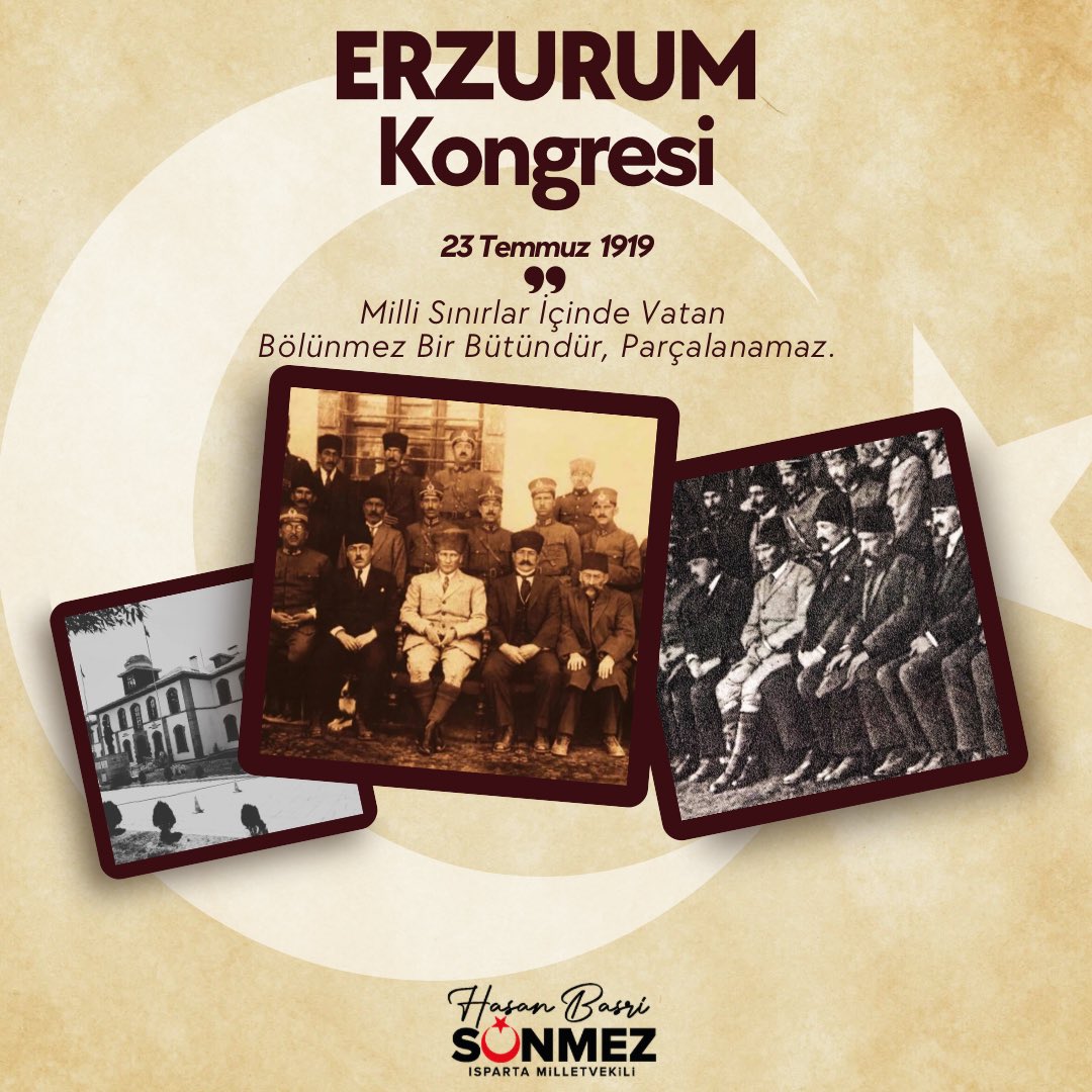 "Milli sınırlar içinde vatan bölünmez bir bütündür, parçalanamaz. Manda ve himaye kabul edilemez."

Milli mücadele ateşinin yakıldığı #ErzurumKongresi'nin 106. yılı kutlu olsun 🇹🇷