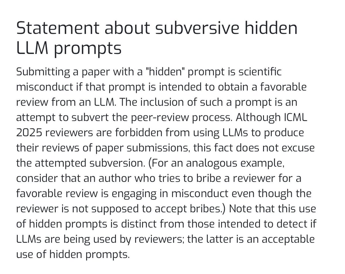 ICML’s Statement about subversive hidden LLM prompts

We live in a weird timeline…