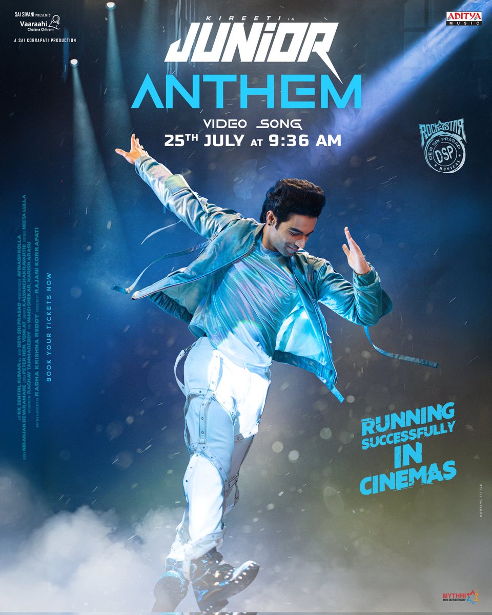 MythriRelease's tweet image. Highly Energetic & Electrifying dance number #JuniorAnthem is releasing on July 25th at 9:36 AM❤🔥⏳
#Junior is a MUST WATCH FOR EVERY FAMILY in theatres ✨
Book your tickets now!
🔗linktr.ee/JuniorTickets
A Rockstar @ThisIsDSP Musical 🎸
@geneliad @KireetiOfficial…