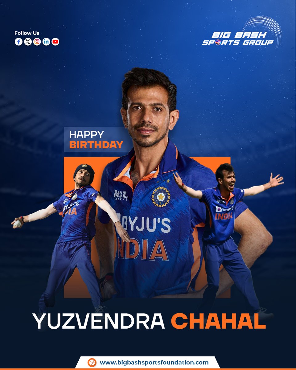Happy Birthday to the ever-smiling, witty &amp; wicket-taking machine – <a href="/yuzi_chahal23/">Yuzvendra Chahal</a> 🎂
From outsmarting batsmen to entertaining fans off the field, you’re truly a gem in Indian cricket. 🇮🇳
Keep spinning magic, Yuzi🎯
#happybirthdayyuzi
#yuzvendrachahal
#spinking
#ᴛᴇᴀᴍɪɴᴅɪᴀ