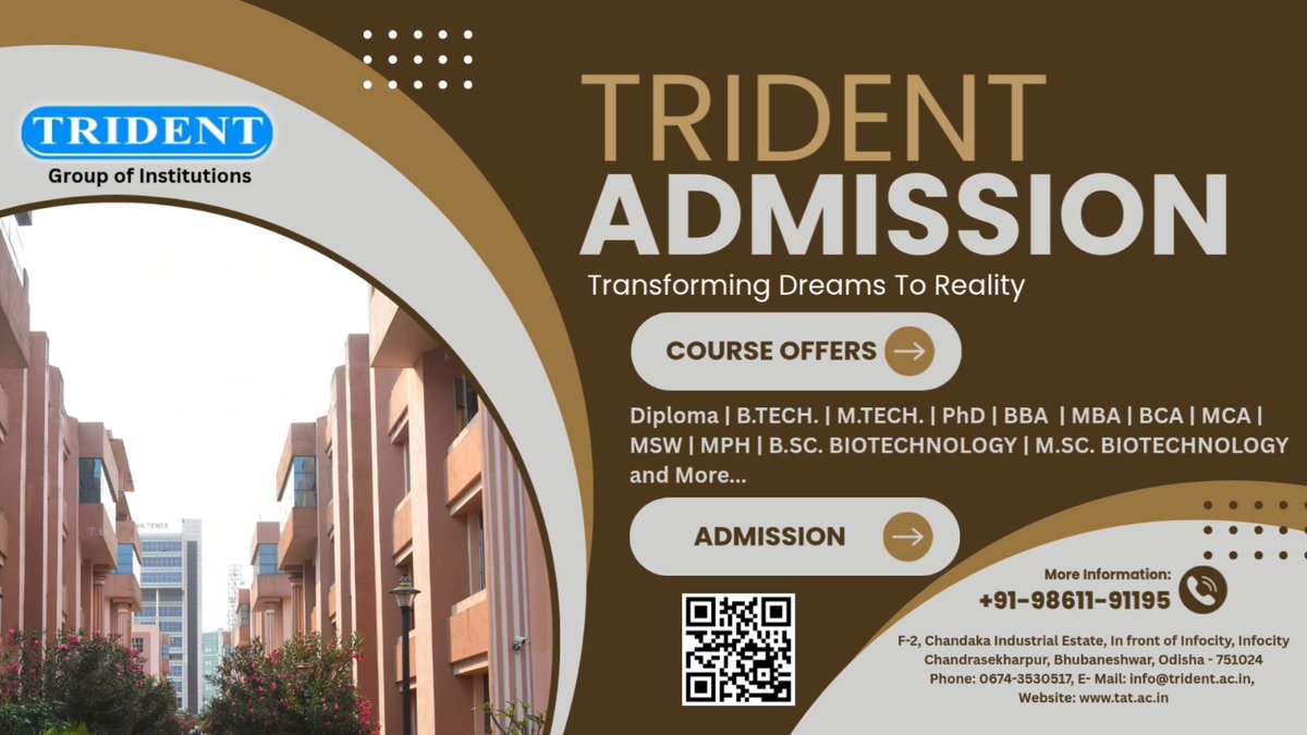 Trident_tgi's tweet photo. 🚨 Last Call for Admissions!
Trident Group of Institutions – Bhubaneswar
🎓 Industry-Aligned Courses
💼 100% Placement Support
📢 Limited Seats Left – Apply Now!
🔗 https://t.co/ZXMrZettcD | 📞 9861191195
#TridentBhubaneswar #Admissions2025 #FutureReady #ApplyNow https://t.co/zqT1095pN3