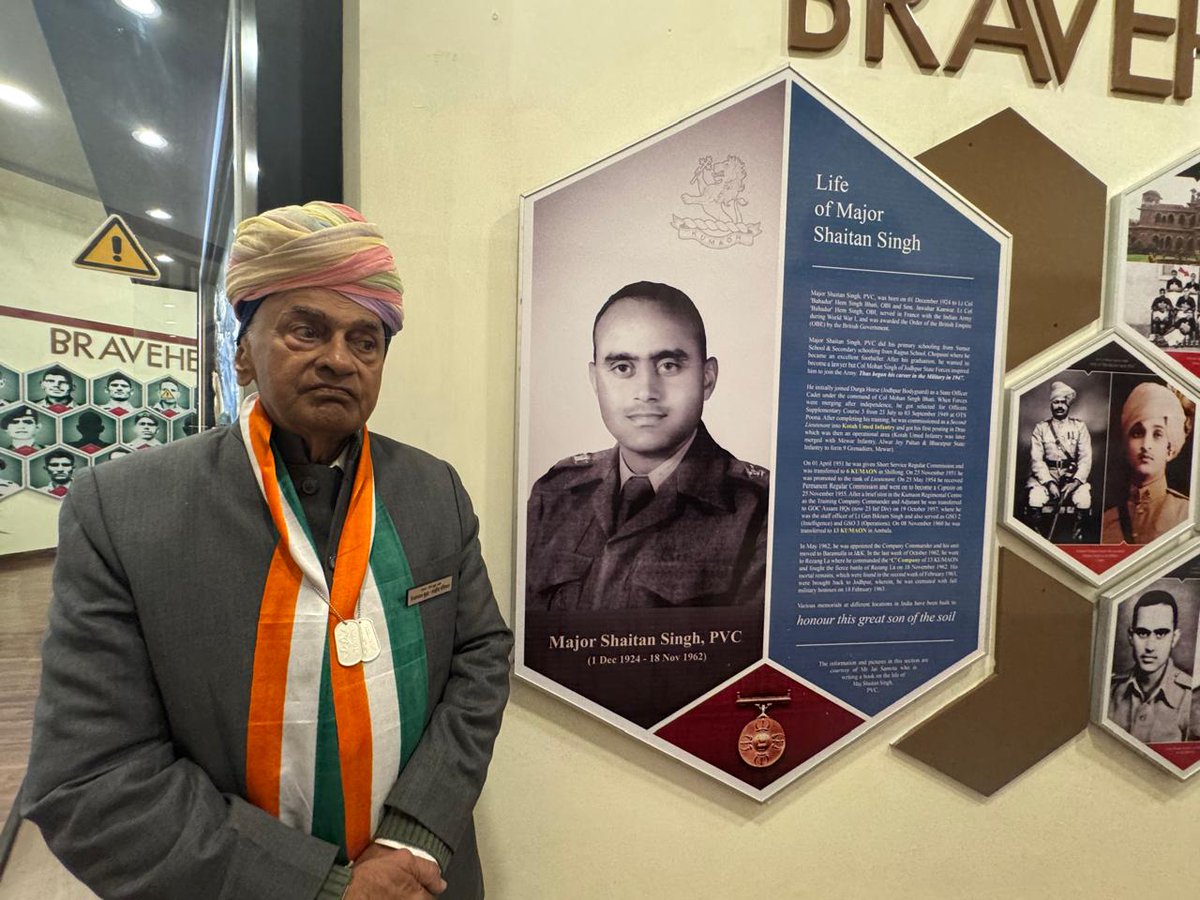 jai_samota's tweet image. Shri Narpat Singh ji son of Major Shaitan Singh, PVC at the Rezang La Memorial today to attend a ceremony held for Rezang La Parakram Yatra.