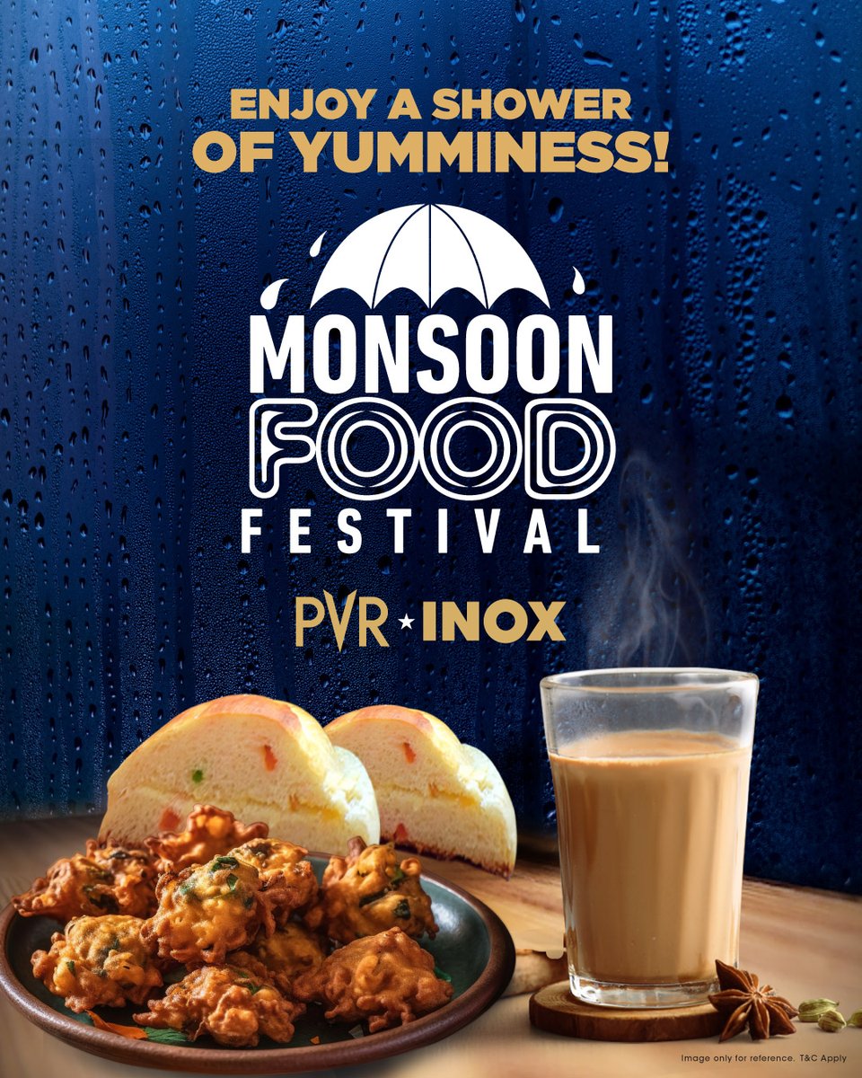 _PVRCinemas's tweet photo. While it pours outside, come enjoy a warm cup of chai and crunchy treats with our Monsoon Food Festival! 🌧️☕
Why wait? We’re ready to welcome you! 💛
.
.
.
*T&Cs Apply
#MonsoonFilmFestival #Tea #Pakodas #Tasty #MonsoonSpecial #PVRINOX https://t.co/2skbDpMMcp