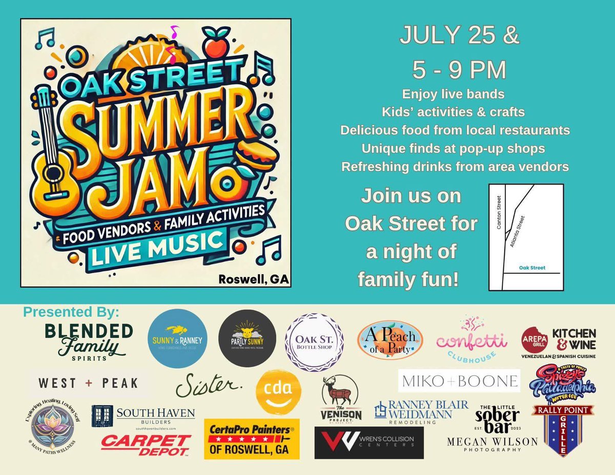 AuroraCineplex's tweet image. Join the fun this Friday July 25th ( 5-9pm) at OAK STREET SUMMER JAM! 

#AuroraCineplex will be there giving out FREE POPCORN &amp;amp; Prizes in the parking lot beside #SunnyandRanney

#oakstreetsummerjam
#RoswellGa  #oakstreet #KidsActivities #LiveBands #FoodandDrinks ThingsToDoRoswell