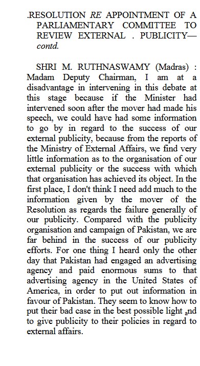 sanjeet38's tweet image. Swatantra MP M Ruthnaswamy on the issue of India's laggard public diplomacy efforts vis-a-vis Pakistan in 1965.