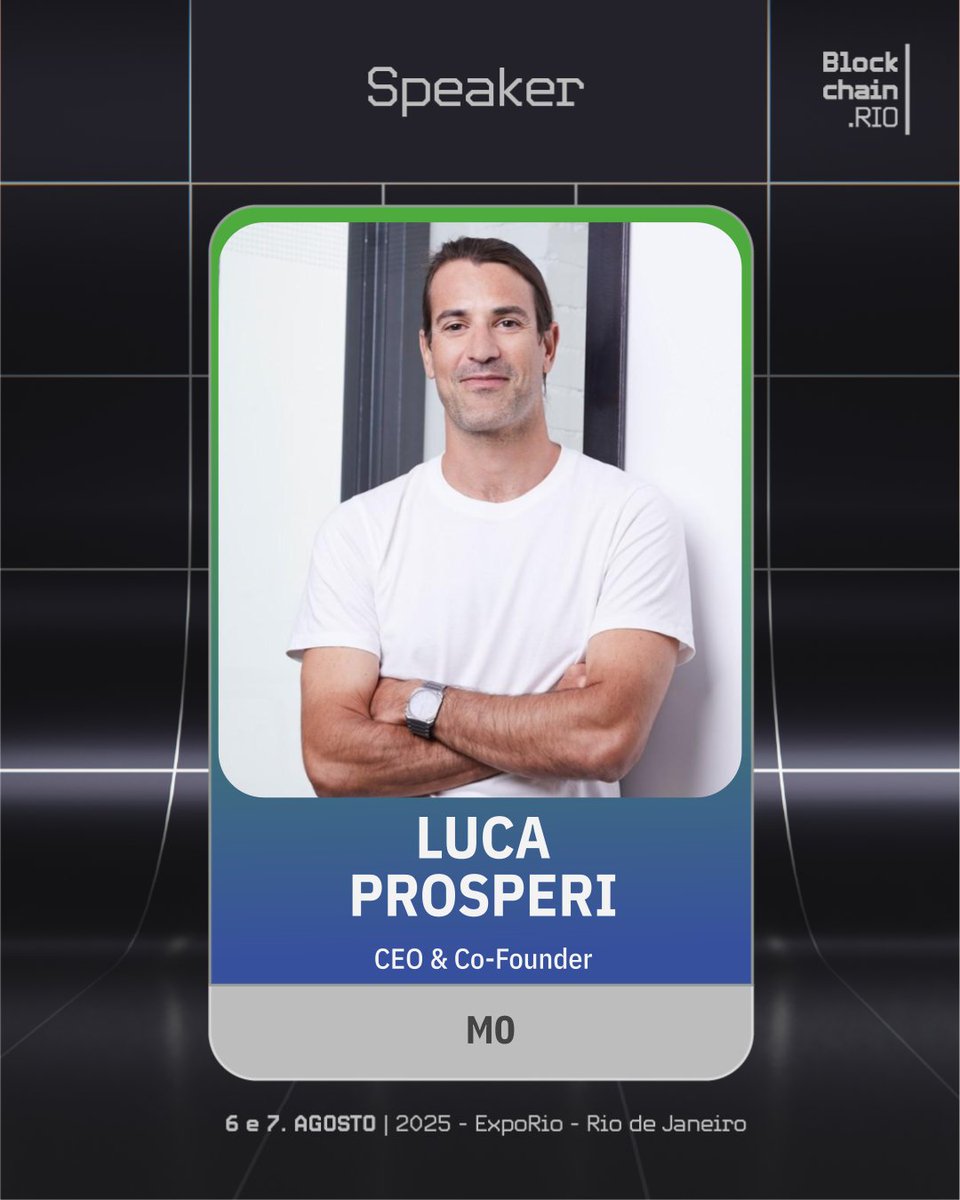 blockchain_rio's tweet image. 🎙 We are pleased to announce Luca Prosperi as one of the confirmed names on the stage of Blockchain RIO 2025!