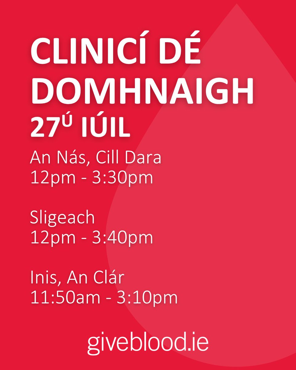 Giveblood_ie's tweet image. We are holding additional clinics this Sunday in Naas, Sligo and Ennis! Please help us to fill these clinics and support patients in our hospitals this summer. ☀️🩸😎
#GiveBlood #WeCountOnYou