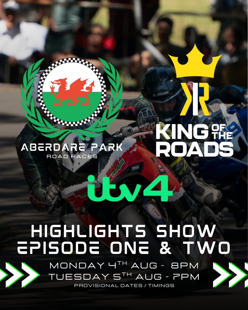 📺 The <a href="/KingOTRoads/">King Of The Roads</a> highlights for this year’s Aberdare Park Road Races are coming soon to <a href="/ITVX/">ITVX</a>  and ITV4

Saturday's highlights - Monday 4th August 8pm
Sunday's highlight - Tuesday 5th August 7pm

ℹ Click below to find out more and how you can watch all of the action as it