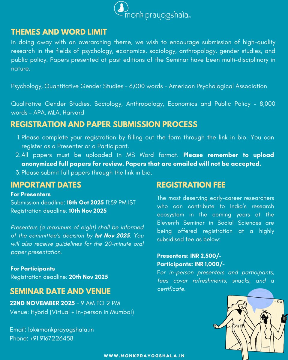 monkprayogshala's tweet image. 🚨 Are you a budding researcher eager to share your work and engage with critical feedback?
Be part of Monk Prayogshala’s Eleventh Annual Social Sciences Seminar — a space for fresh ideas, academic dialogue, and meaningful exchange!
Register here: buff.ly/zSZqBJm