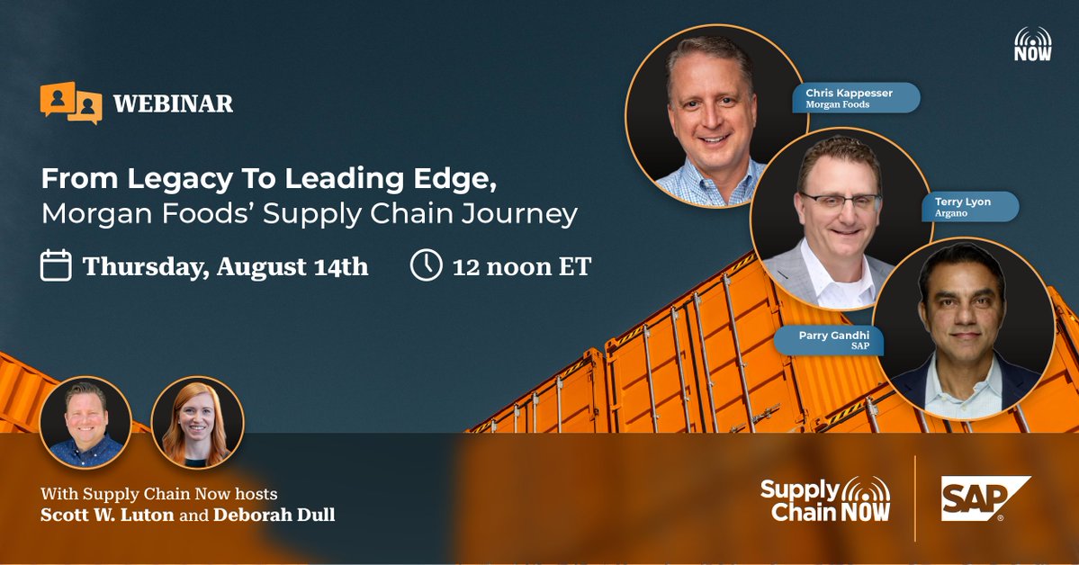 🚨 Morgan Foods transformed its supply chain from legacy to SAP-powered in just 3 years.
 Hear how with insights from @ScottwLuton, Deborah Dull, Chris Kappesser from Morgan Foods, Terry Lyon from Argano &amp; Parry Gandhi from <a href="/SAP/">SAP</a>.

 📅 Register: hubs.ly/Q03y93_Z0