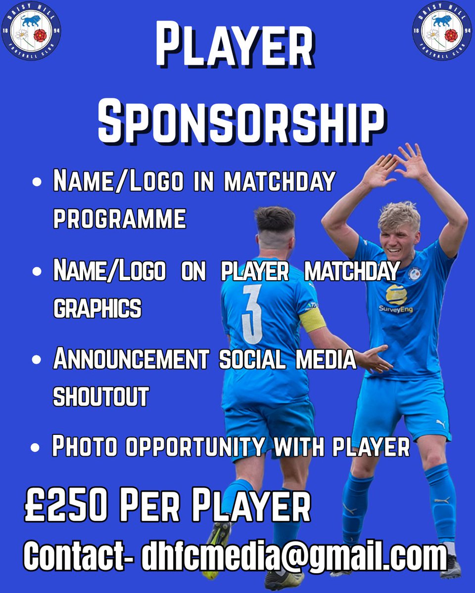 OfficialDHFC's tweet image. Player sponsorships are still available for the upcoming season!
If you are interested in any of the players listed below then please get in touch with the email address in the post.
#upthecutters