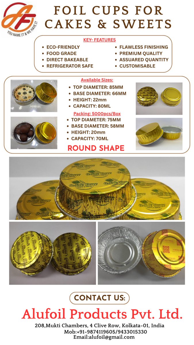alufoilindia's tweet image. Round Shape Aluminium Foil Container (70ml &amp;amp; 80ml)
#bakingcups #muffincup #foilcups #bakery #bakingcupcakes #bakingcup #muffincups #coloredcontainer #sweetcupcakes #sweetcups #hotelier #cakedecoration #cakeshop #goldenfoilcups #chocolatier  #sweetshop #sweetshoppe #mithaicups