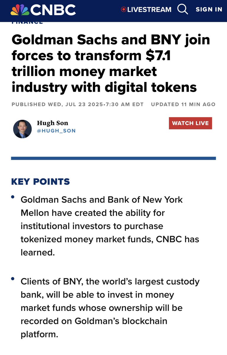 —LAW DAY 3—

BNY and Goldman Sachs announces partnership to transform the $7.1 Trillion dollar money market industry with tokenization.

BNY is the primary backer of RLUSD and a Ripple major banking partner who will utilize Ripple’s services. // XRP