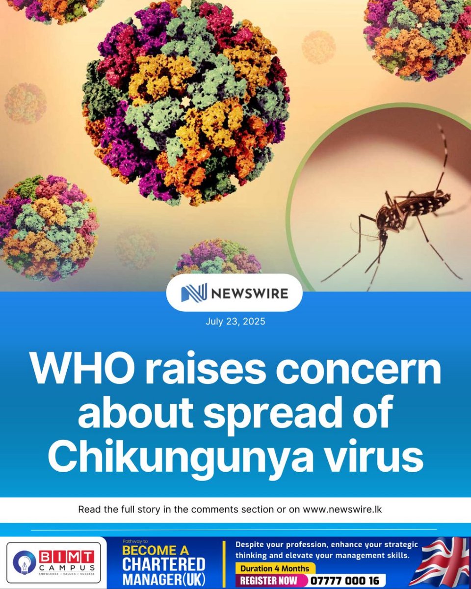 NewsWireLK's tweet image. “We are seeing history repeating itself” WHO issues urgent warning as chikungunya resurges in Indian Ocean islands and spreads globally. Over 5.6 Bn people across 119 countries are at risk.
D: newswire.lk/fmsi