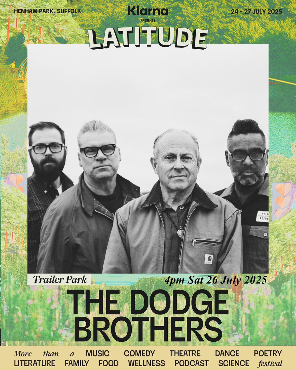 The <a href="/DodgeBrothers/">The D O D G E brothers</a> are on the  Trailer Park Stage at <a href="/LatitudeFest/">Latitude Festival</a> on Saturday 26/07/2025 at 4pm.
Also <a href="/KermodeMovie/">Mark Kermode</a> is in conversation with <a href="/JackHoward/">Jack Howard</a> on Friday at 3:30pm at The Listening Post.