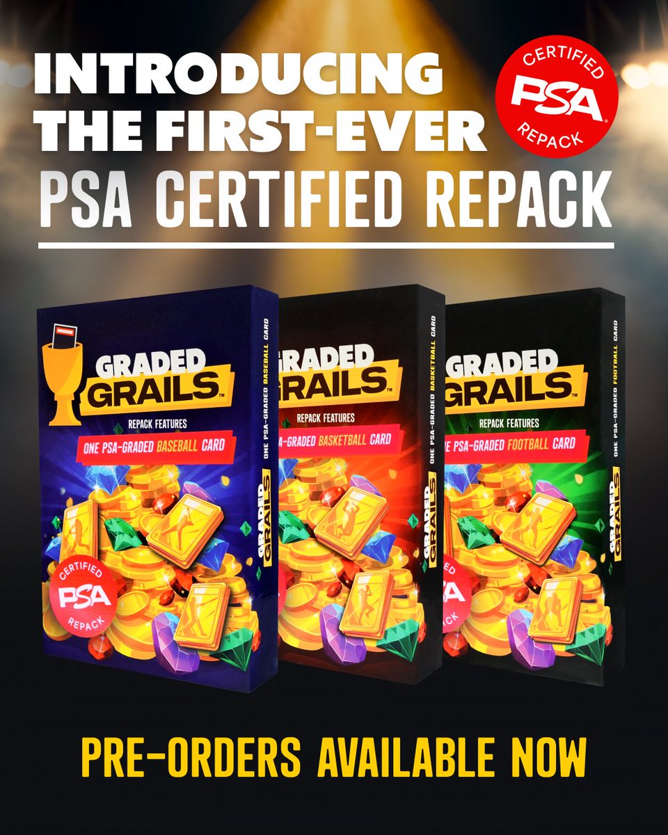 CardsHQShop's tweet image. Introducing Graded Grails, the first-ever @PSAcard Certified Repack
✅ Every card authenticated & graded by PSA
✅ Every checklist verified by PSA
✅ Every card packed under PSA supervision
✅ Every placement known only to PSA
Pre-Orders live now 👉 bit.ly/GradedGrailsCHQ
