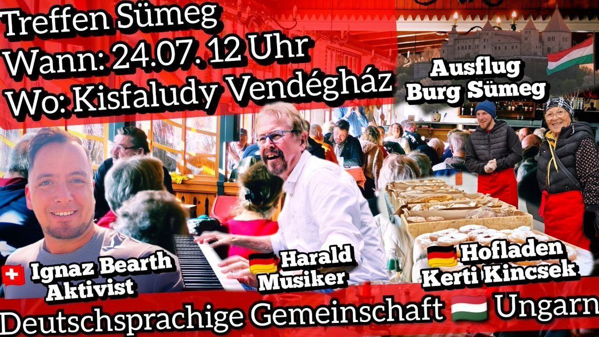 IgnazBearth's tweet image. Deutschsprachige Gemeinschaft 🇭🇺 Ungarn - Treffen Sümeg
Donnerstag, 24. Juli 12 Uhr
Kisfaludy Vendégház
Sümeg, Kossuth Lajos u. 13, 8330
maps.app.goo.gl/yZQ2RAdk4LfGNV…
Keine Anmeldung nötig, dafür keine 100% Platzgarantie.
Auswandern Ungarn Chat:
…