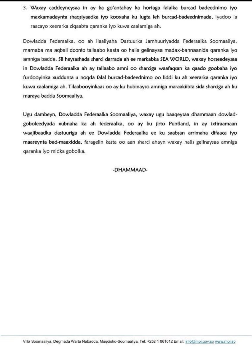 suad_a62129's tweet image. 1) Dastuurka qeybta la doonayo lagama so qaadanayo oo qeybta la doonayo lagama tagaye. Qodobka 142, awood siinayo in ee PL ku dhaqanto dastuurkeeda. Welibana mar hadu jidhin sharci kaamil oo National Maritime Law oo ka heysano oo weli yahay midki 1989 (dowlad Unitary System loogu…