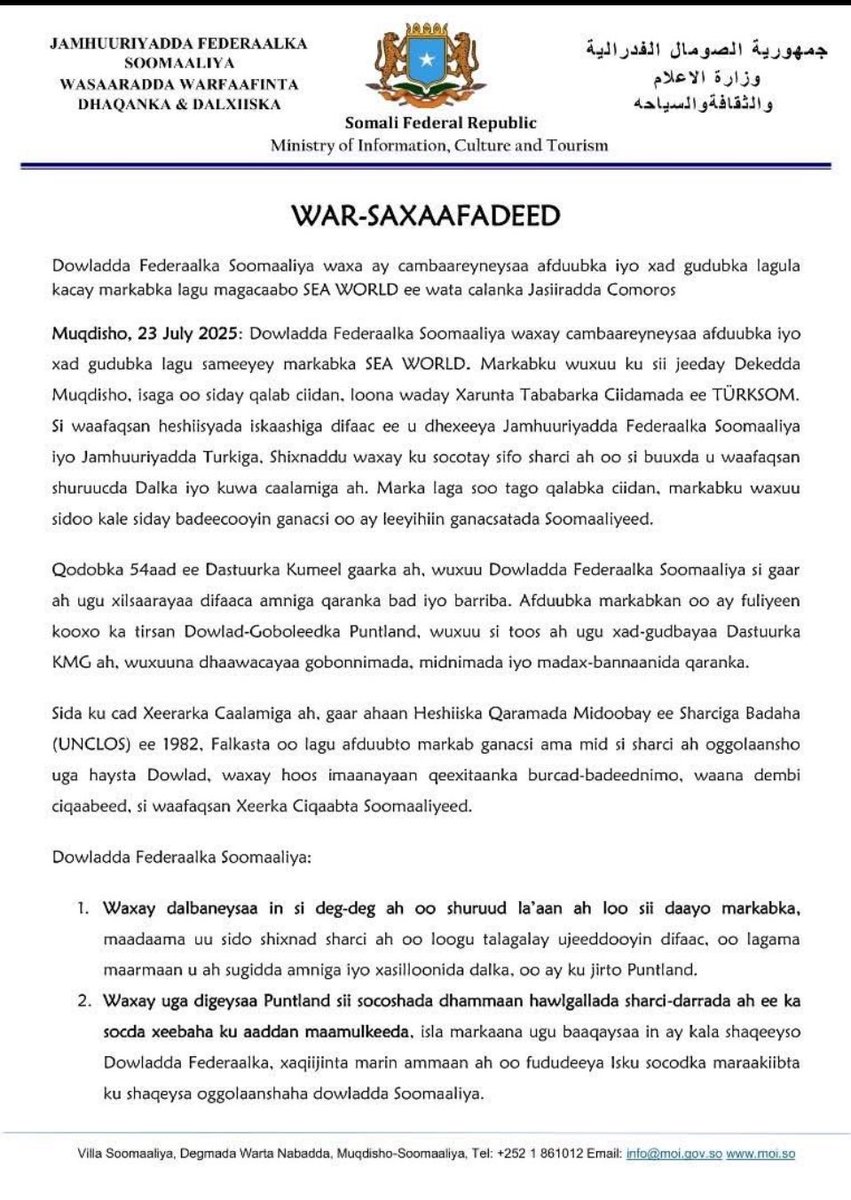 suad_a62129's tweet image. 1) Dastuurka qeybta la doonayo lagama so qaadanayo oo qeybta la doonayo lagama tagaye. Qodobka 142, awood siinayo in ee PL ku dhaqanto dastuurkeeda. Welibana mar hadu jidhin sharci kaamil oo National Maritime Law oo ka heysano oo weli yahay midki 1989 (dowlad Unitary System loogu…
