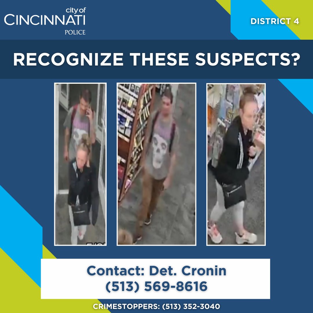 CincyPD's tweet image. We need your help. The pictured suspects stole baby and household items from the CVS on William Howard Taft Rd. on May 27, June 1, and June 4. If you have any info, please contact Det. Cronin at 513-569-8616.