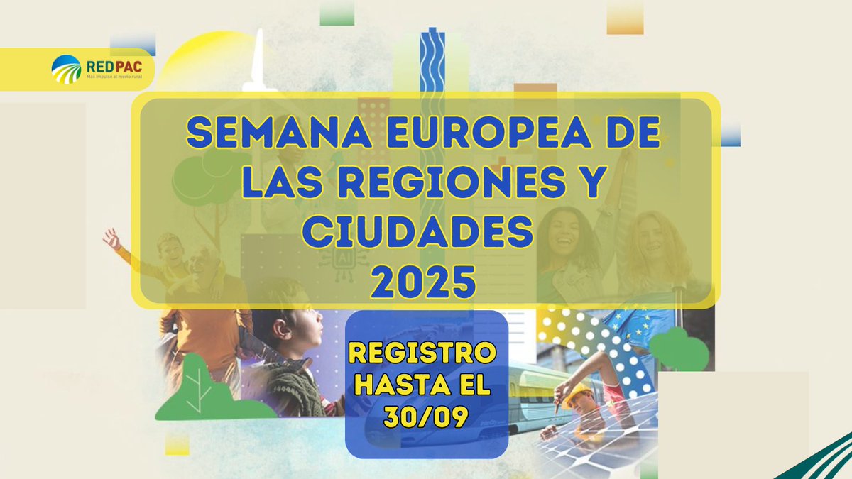 🗓️"Semana Europea de las Regiones y Ciudades" 2025
👥Un evento para intercambiar conocimientos y crear sinergias entre núcleos urbanos y #Rurales
📍13-15/10 - #Bruselas, Bélgica
✍🏼REGISTRO HASTA EL 30/09: tinyurl.com/mwye24yr
➕INFO: bit.ly/44RIt3m
#EURegionsWeek2025