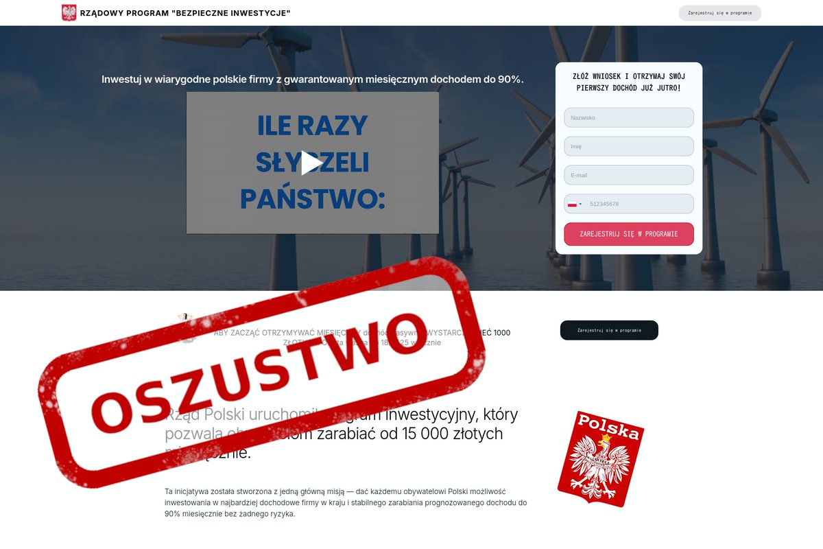 CERT_Polska's tweet image. ⚠️ Nadzwyczajna okazja do zarobku? Uważaj na fałszywe inwestycje!
🌐 Przestępcy codziennie zakładają setki stron internetowych wykorzystujących ten schemat oszustwa. Jeśli widzisz w internecie reklamę programów inwestycyjnych, giełd obiecujących ogromne zyski, osoby publiczne,…