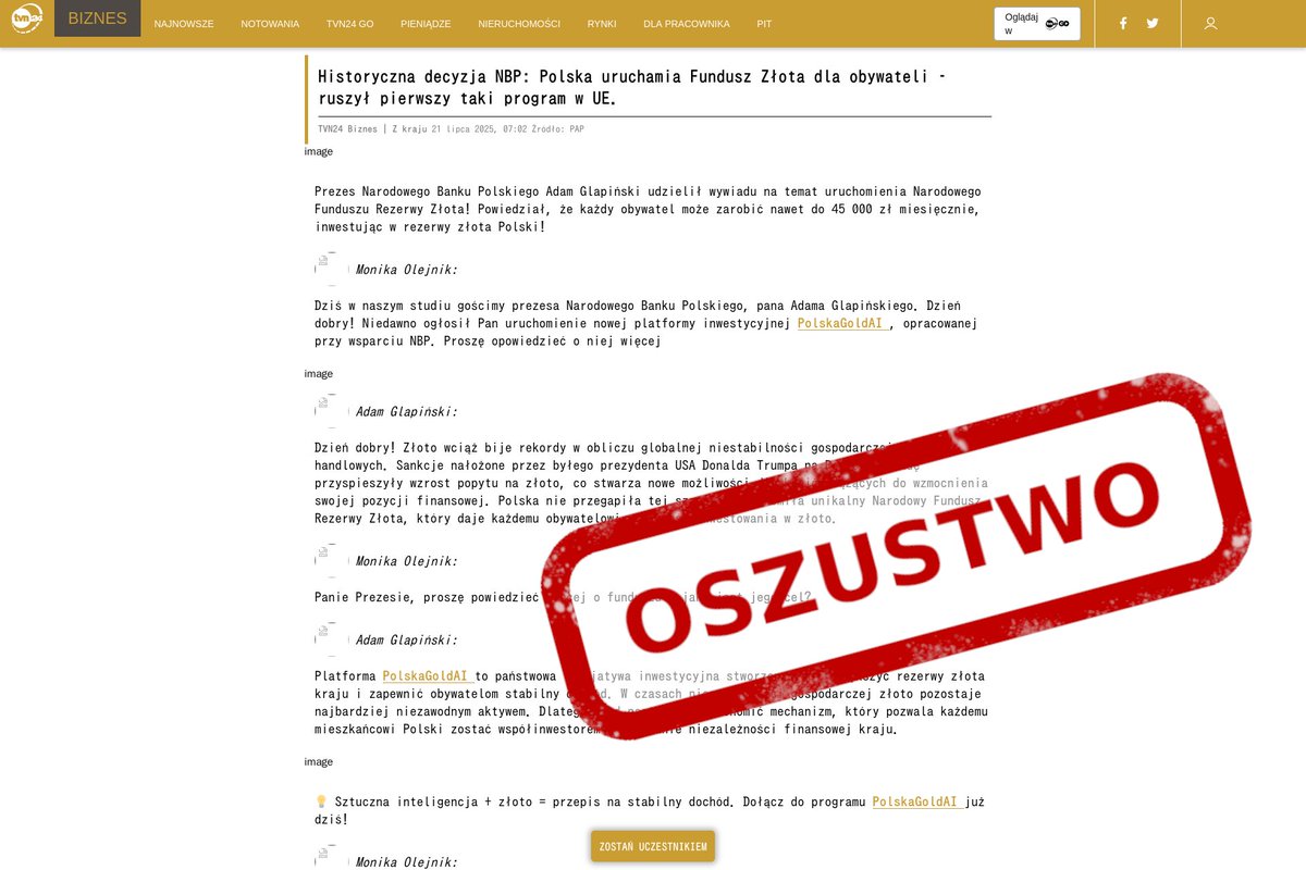 CERT_Polska's tweet image. ⚠️ Nadzwyczajna okazja do zarobku? Uważaj na fałszywe inwestycje!
🌐 Przestępcy codziennie zakładają setki stron internetowych wykorzystujących ten schemat oszustwa. Jeśli widzisz w internecie reklamę programów inwestycyjnych, giełd obiecujących ogromne zyski, osoby publiczne,…