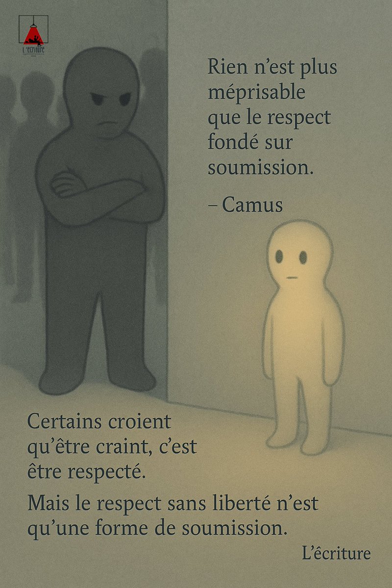 Ecriture2's tweet image. Le vrai respect ne vient ni de la peur, ni de l’autorité.
Il naît dans la liberté de rester soi, face à l’autre.
Et si on commençait par ne plus confondre silence et loyauté ?