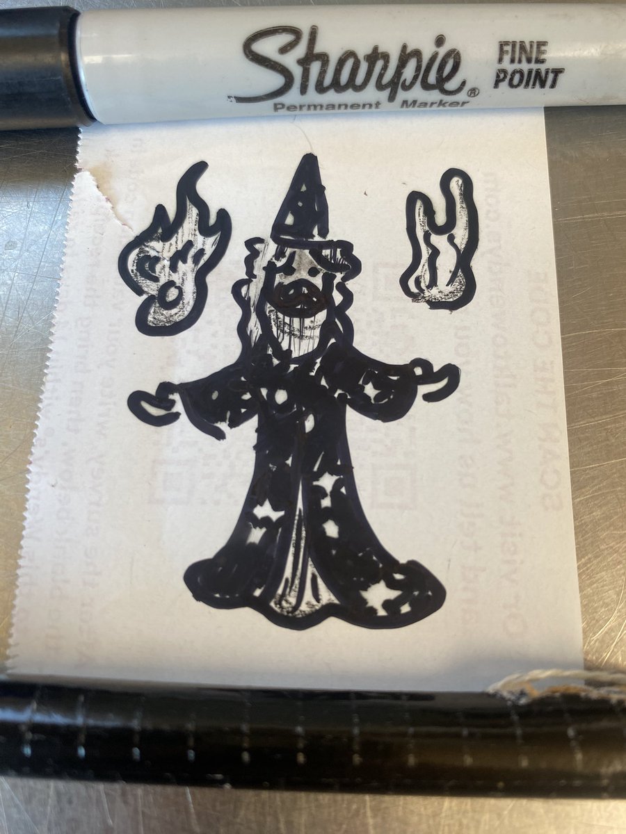 zippstered's tweet image. Evil sick ass wizard i just drew on receipt paper